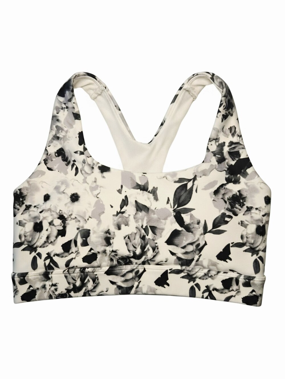 Marika Floral Strappy Back Sports Bra Black White Monochromatic XS